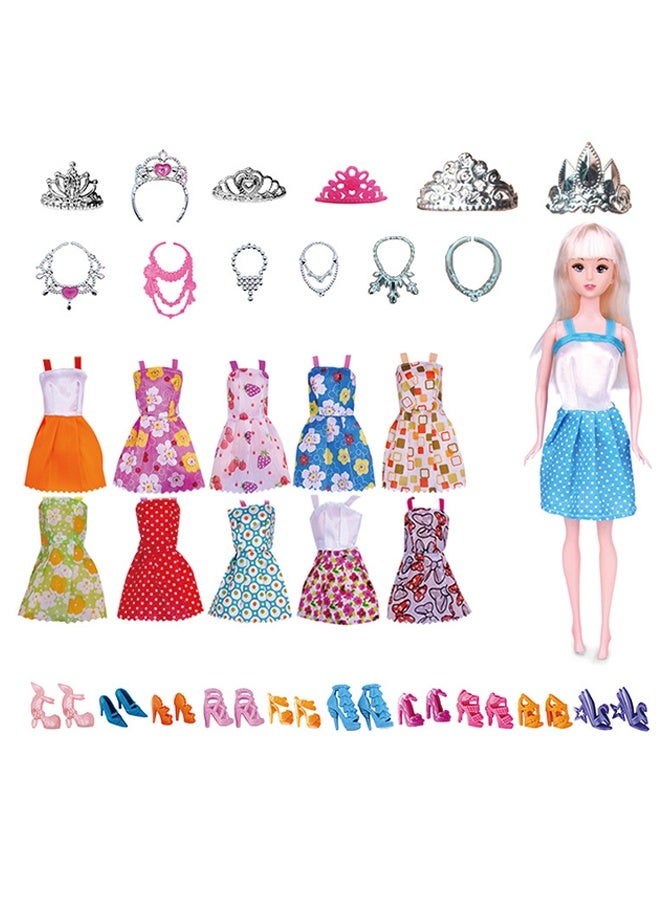 32Pcs Barbie Doll Clothes Bundle Dresses Shoes Crown, necklace Set Lot Accessories Girl Gift Fashion Design Kit for 30cm Doll Colorful Unique Doll Stuff - Image 2